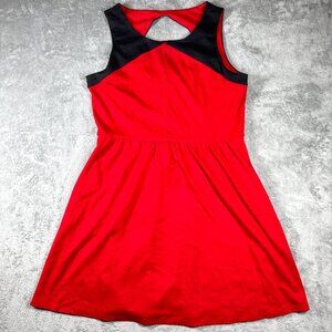 Jessica Simpson Red Black Fit & Flare Sleeveless Dress Keyhole‎ Back M